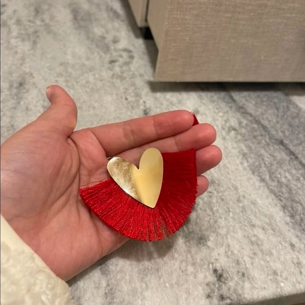 7/$35♥️Luxe Golden Fringed Hearts | Red Fringe Tassel Dramatic Bold Statement ♥️ - Picture 5 of 12